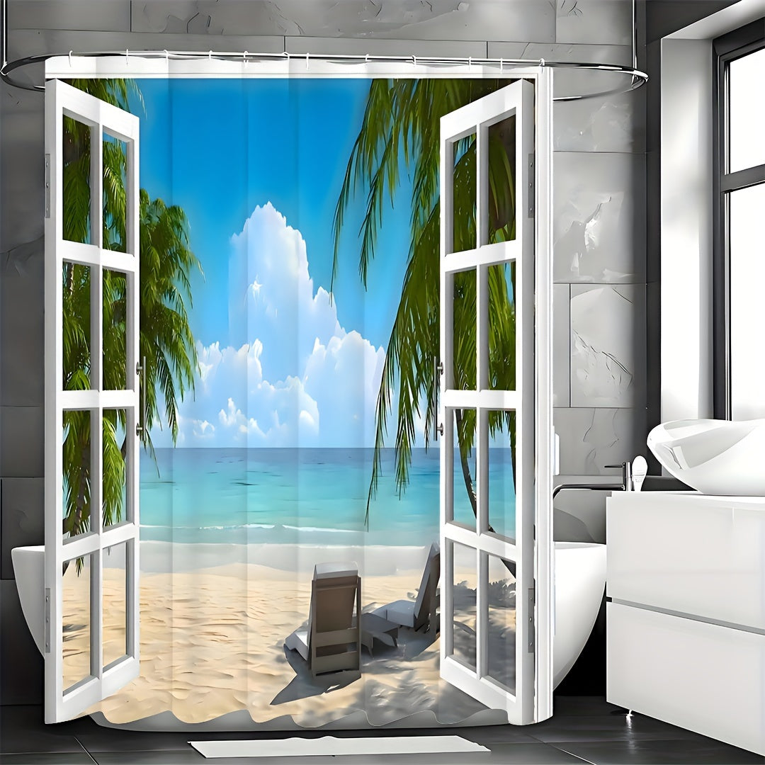 Tropical Oasis Shower Curtain - Transform Your Bathroom into a Coastal Escape - MANDOTOS