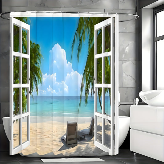 Tropical Oasis Shower Curtain - Transform Your Bathroom into a Coastal Escape - MANDOTOS
