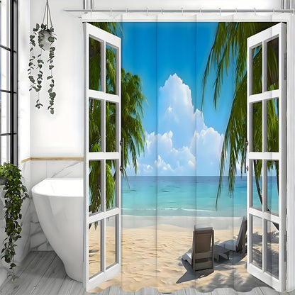 Tropical Oasis Shower Curtain - Transform Your Bathroom into a Coastal Escape - MANDOTOS
