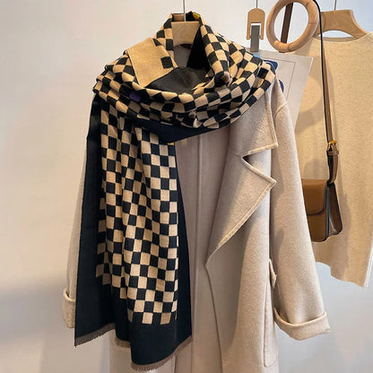 Chic Double-Sided Cashmere Checkered Scarf for Women - MANDOTOS