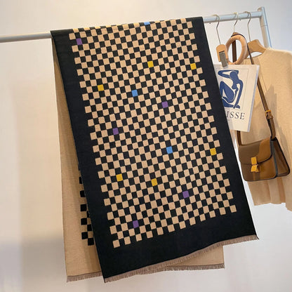 Chic Double-Sided Cashmere Checkered Scarf for Women - MANDOTOS