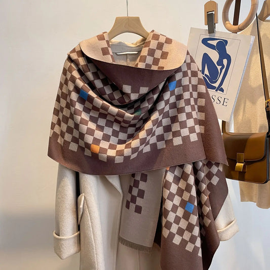 Chic Double-Sided Cashmere Checkered Scarf for Women - MANDOTOS