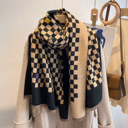 Chic Double-Sided Cashmere Checkered Scarf for Women - MANDOTOS