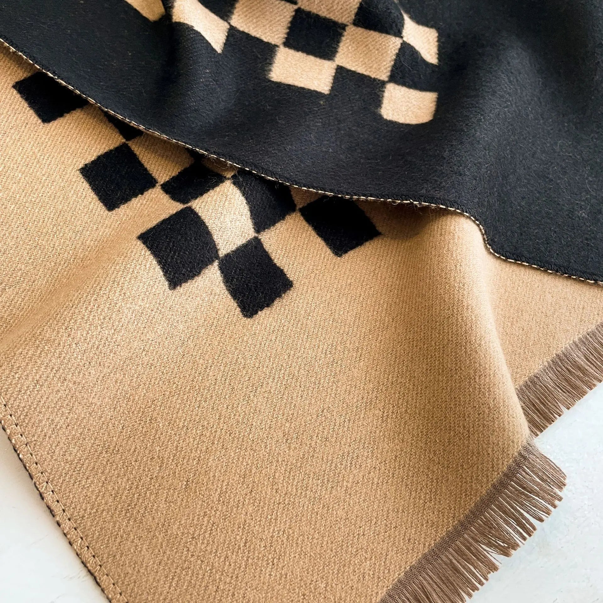 Chic Double-Sided Cashmere Checkered Scarf for Women - MANDOTOS