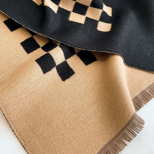 Chic Double-Sided Cashmere Checkered Scarf for Women - MANDOTOS