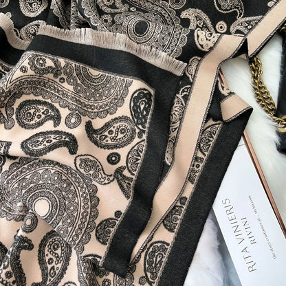 Luxurious Double-Sided Jacquard Scarves - Cashew Flower Paisley Design - MANDOTOS