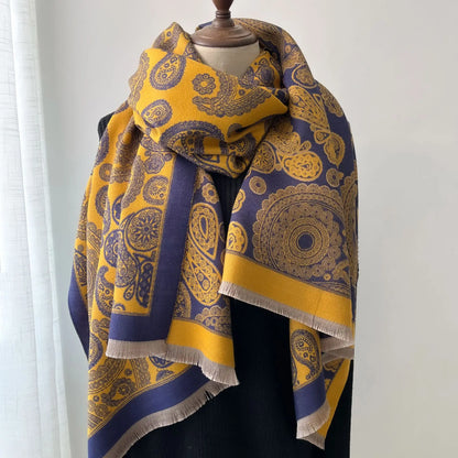 Luxurious Double-Sided Jacquard Scarves - Cashew Flower Paisley Design - MANDOTOS