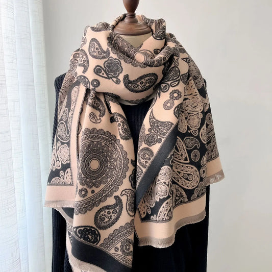 Luxurious Double-Sided Jacquard Scarves - Cashew Flower Paisley Design - MANDOTOS