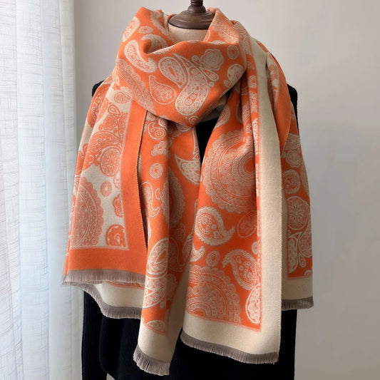 Luxurious Double-Sided Jacquard Scarves - Cashew Flower Paisley Design - MANDOTOS