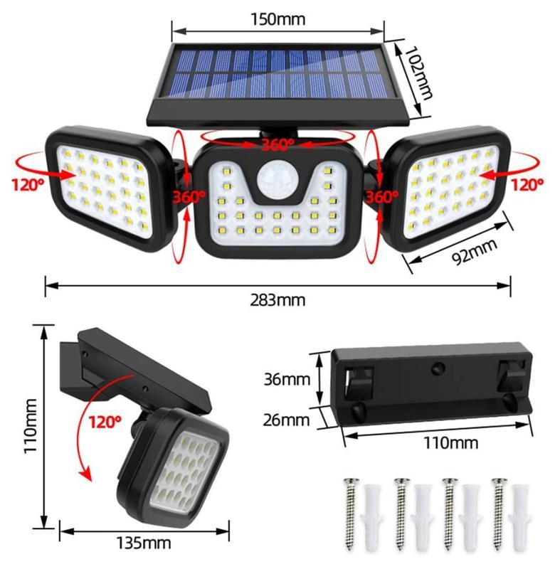 Solar Outdoor Motion Sensor Light - 3000LM Super Bright Security Flood Light - MANDOTOS