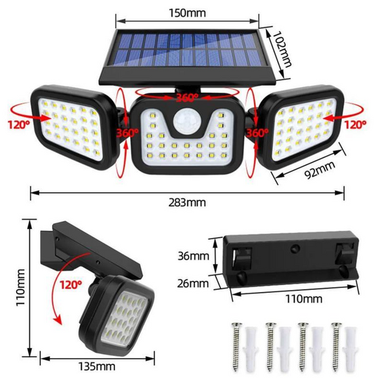 Solar Outdoor Motion Sensor Light - 3000LM Super Bright Security Flood Light - MANDOTOS