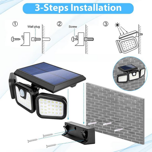Solar Outdoor Motion Sensor Light - 3000LM Super Bright Security Flood Light - MANDOTOS