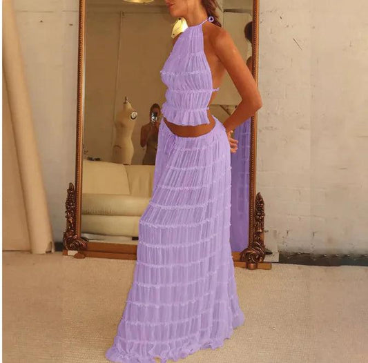 2-Piece Chic Halter Dress Suit Set - MANDOTOS