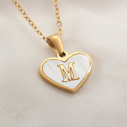 26 Letter Heart-shaped Necklace White Shell Love Clavicle Chain Fashion Personalized Necklace For Women Jewelry Valentine's Day - MANDOTOS