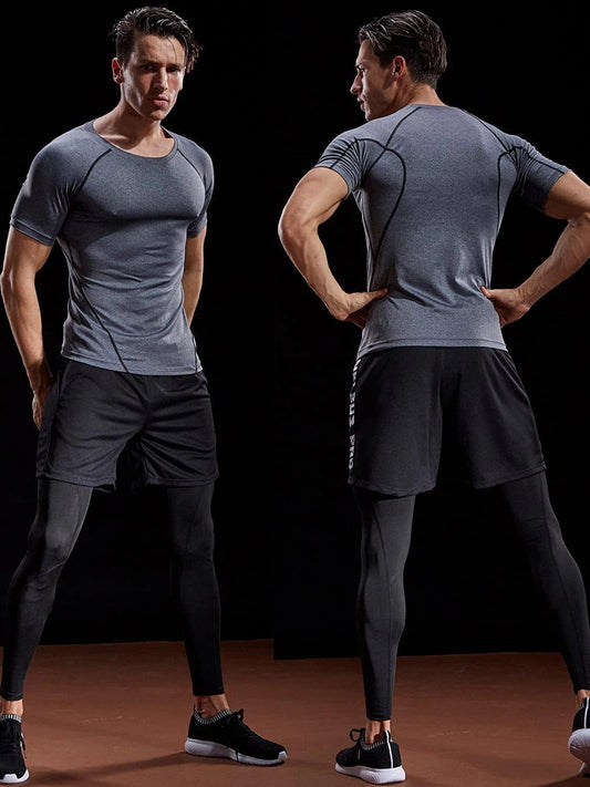 2025 Compression T Shirt Men Summer Sportswear Running T-shirt Elastic Quick Dry Sport Tops Tee Athletic Gym Workout Shirts Men - MANDOTOS