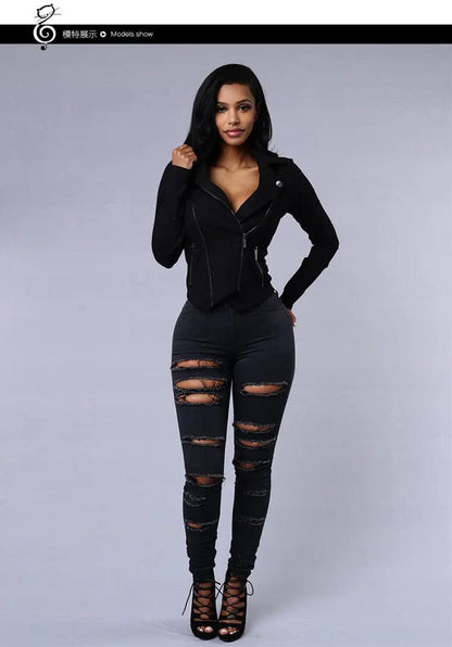 2025 Women's Stretch Skinny Ripped Hole Washed Denim Jeans Female High Waist Pencil Y2k Pants Jeans Ladies Casual Trousers Pants - MANDOTOS