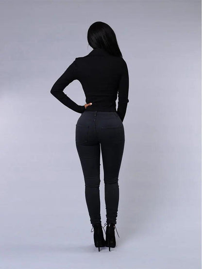 2025 Women's Stretch Skinny Ripped Hole Washed Denim Jeans Female High Waist Pencil Y2k Pants Jeans Ladies Casual Trousers Pants - MANDOTOS