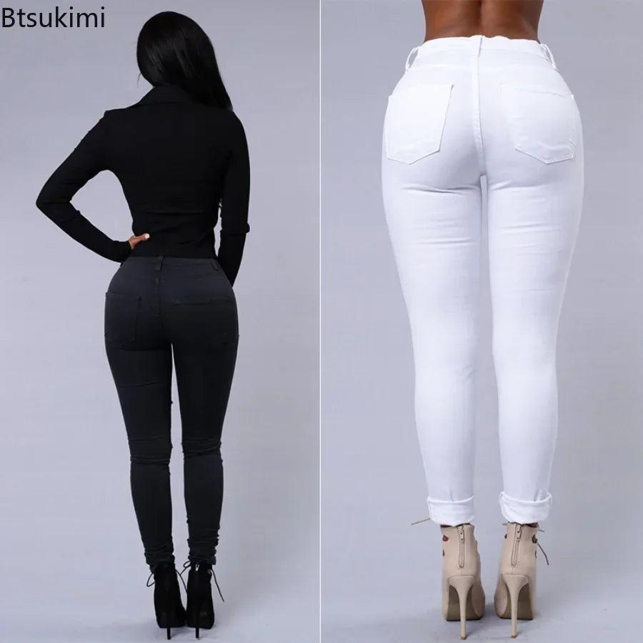 2025 Women's Stretch Skinny Ripped Hole Washed Denim Jeans Female High Waist Pencil Y2k Pants Jeans Ladies Casual Trousers Pants - MANDOTOS