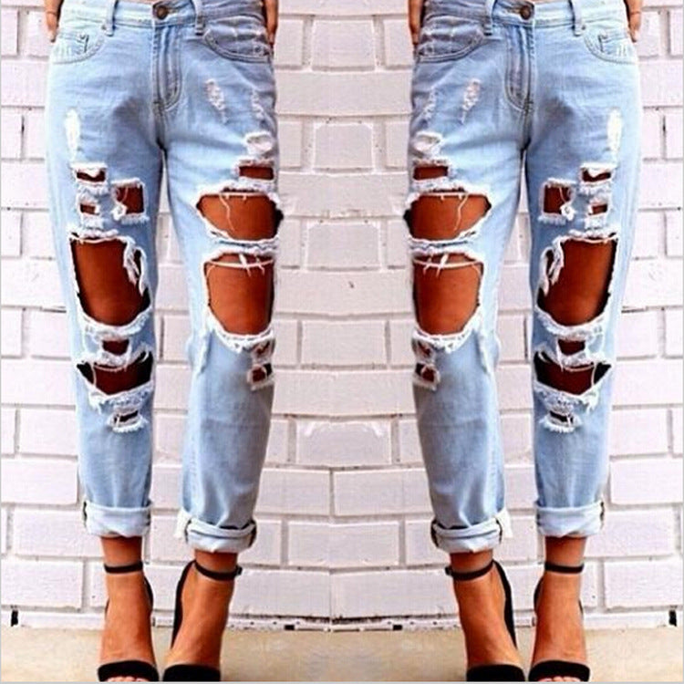 Ancient Energy Mandotos explosion Europe Code loose boyfriend jeans with exaggerated big holes, wild style, and relaxed fit.