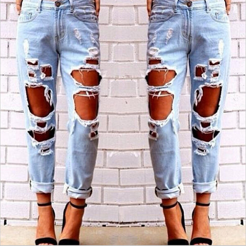 Ancient Energy Mandotos explosion Europe Code loose boyfriend jeans with exaggerated big holes, wild style, and relaxed fit.