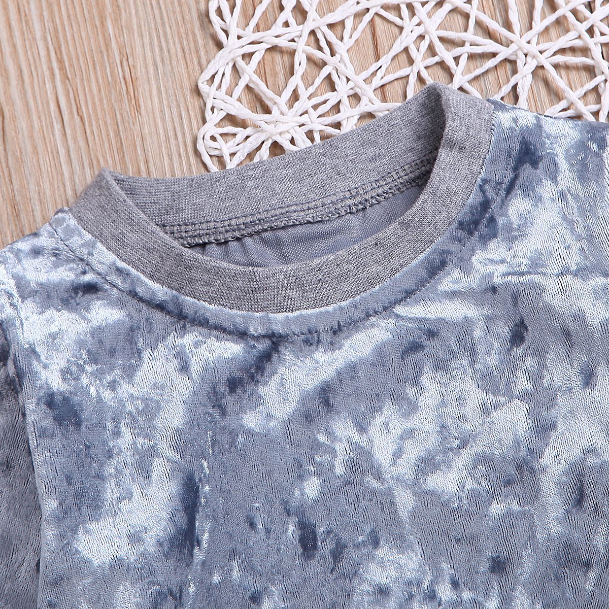 Baby girls' breathable velvet tracksuit set by Ancient Energy featuring a cute gold O-neck sweatshirt and matching soft trousers.