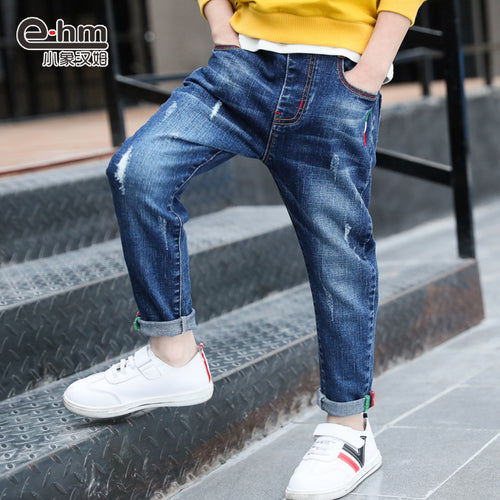 Boys' denim trousers by Ancient Energy, new style, large children's spring and autumn casual pants, front view.