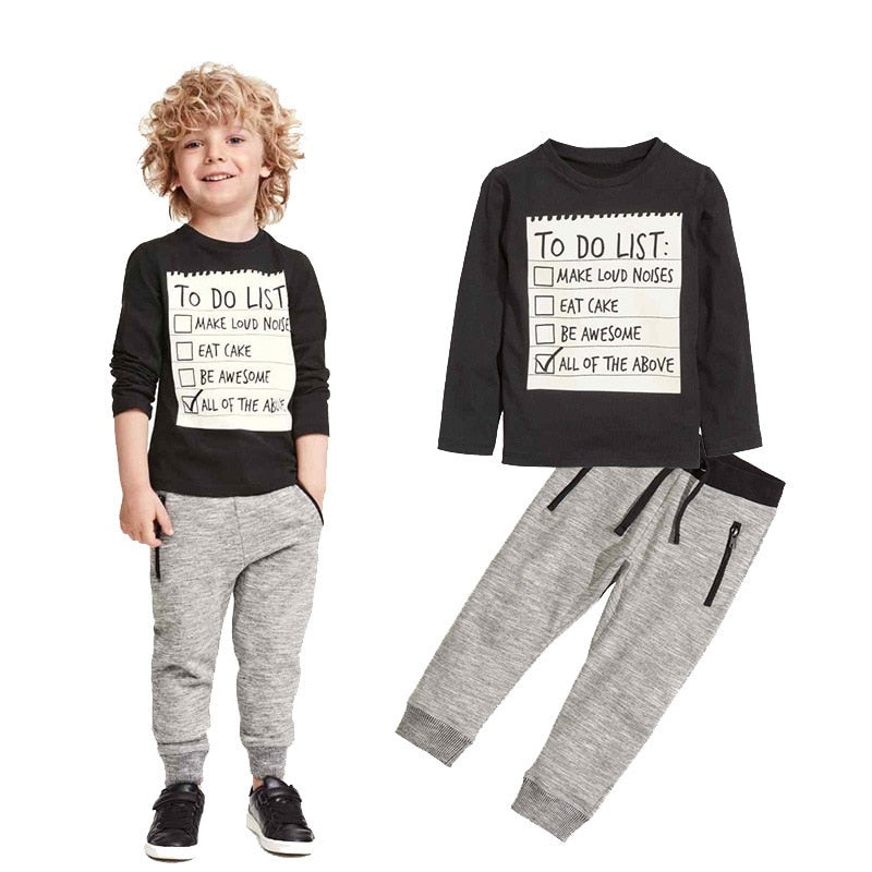 Kids boys cotton long-sleeve T-shirt and pants clothing set by Ancient Energy for boys aged 3-7, suitable for spring and autumn.