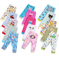 Set of five children's leggings with cartoon print designs by Ancient Energy, featuring colorful and playful patterns.