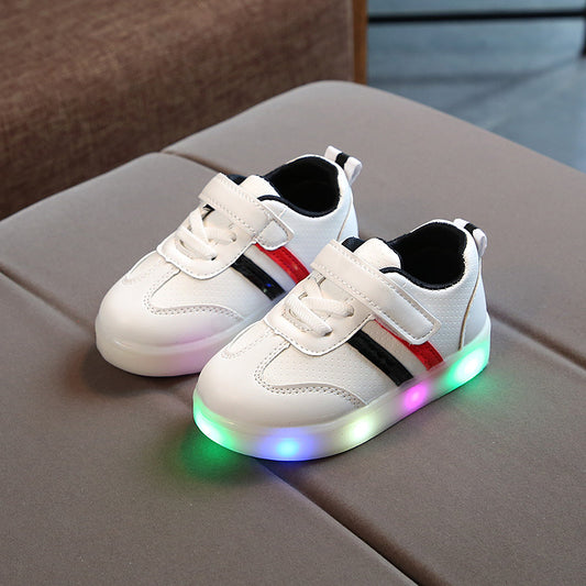 White LED sneakers shoes by Ancient Energy with glowing soles and modern design, perfect for casual and active wear.