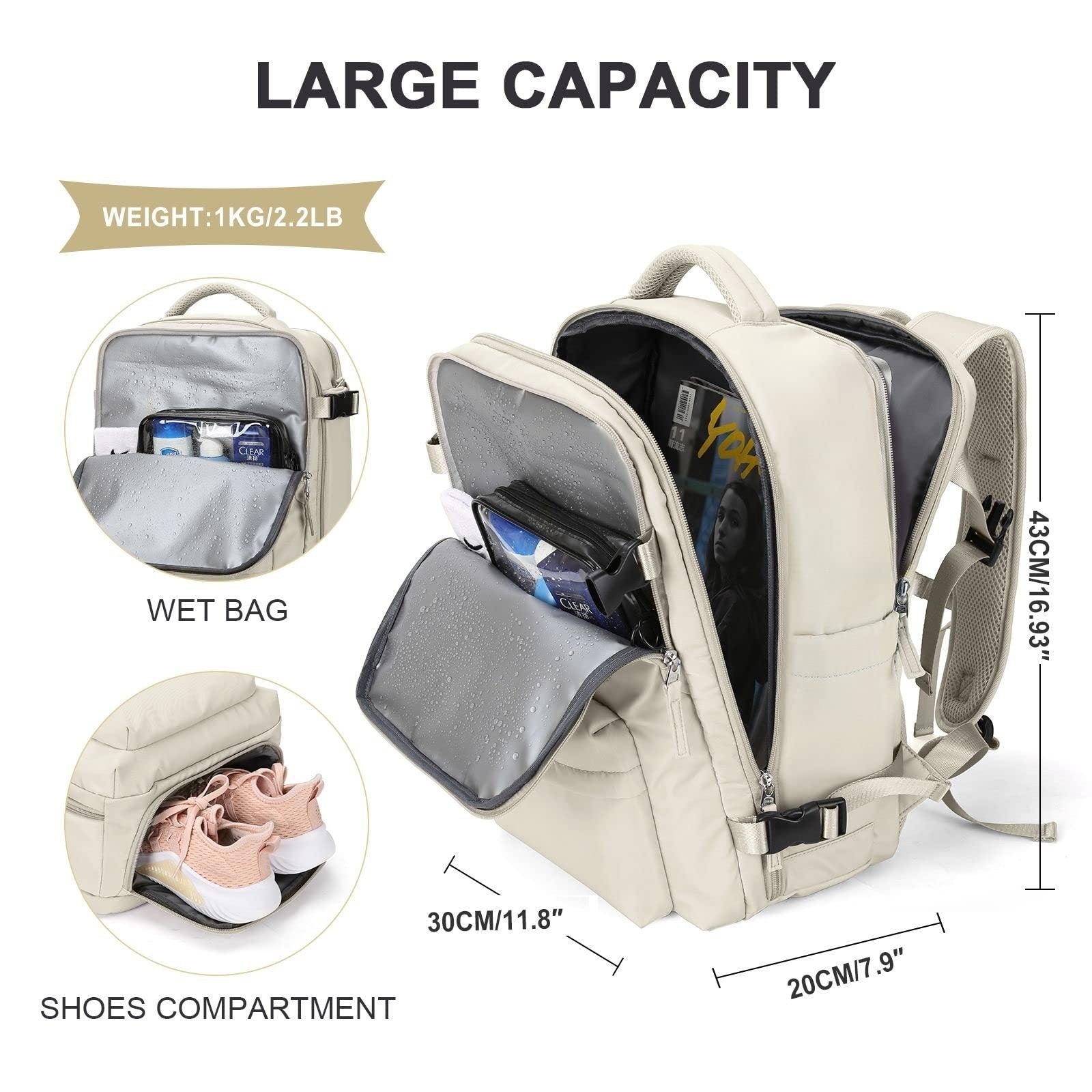 Ancient Energy large capacity travel backpack with multiple compartments, ideal for students and school use.