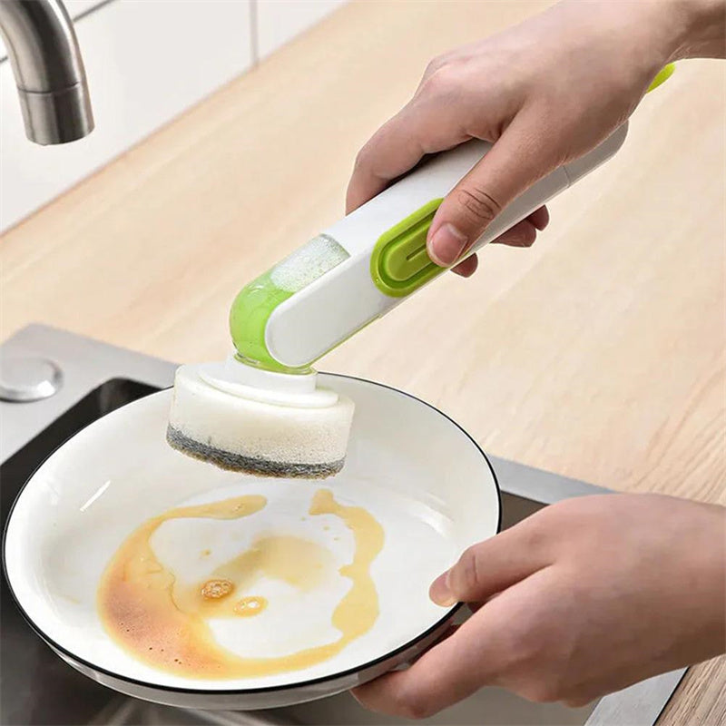 2-in-1 Soap Dispensing Dish Brush with Replacement Heads & No Leak Design