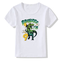 Children's birthday T-shirt with colorful numbers 1-9 from Ancient Energy, featuring playful design on a white background.