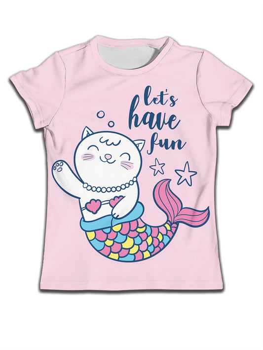 Children's Boy T-shirt by Ancient Energy featuring a soft fabric and cute cat cartoon pattern, ideal for casual wear.