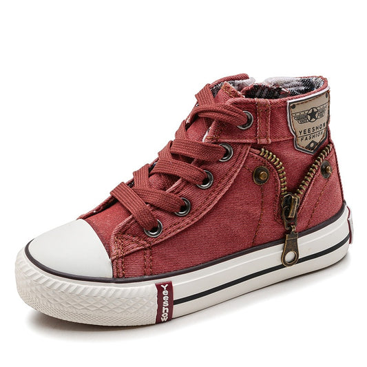 Children's breathable denim sneakers by Ancient Energy, casual sport shoes for boys and girls with comfortable canvas design.