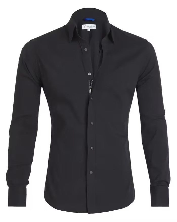 Long Sleeve Zipper Shirt With Button Design Fashion Lapel Tops For Mens Clothing - MANDOTOS