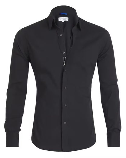 Long Sleeve Zipper Shirt With Button Design Fashion Lapel Tops For Mens Clothing - MANDOTOS