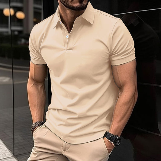 Summer Short Sleeve Polo Shirt Men Solid Color Button Lapel Button Top - MANDOTOS