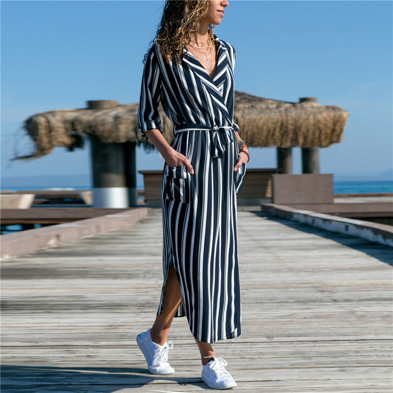 Chic V-Neck High-Waist Printed Dress