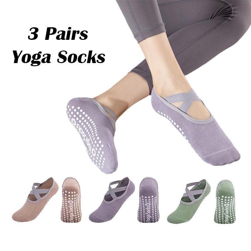3 Pairs Yoga Socks For Women Non-Slip Grips Straps For Added Balance And Stability Ideal For Pilates Pure Barre Ballet Dance Barefoot Workout - MANDOTOS