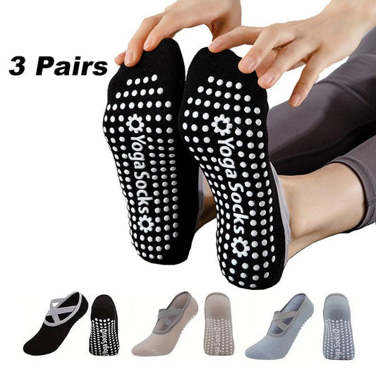 3 Pairs Yoga Socks For Women Non-Slip Grips Straps For Added Balance And Stability Ideal For Pilates Pure Barre Ballet Dance Barefoot Workout - MANDOTOS