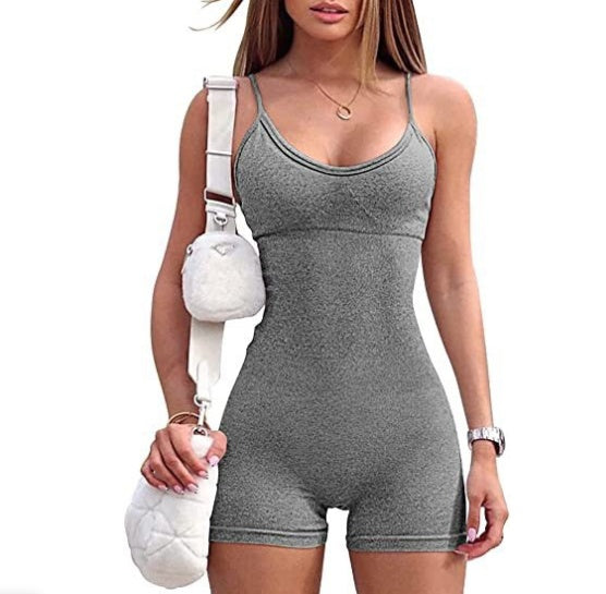 Spaghetti Strap Shorts Jumpsuit Sports Yoga Workout Tight Romper Women Fashion Fitness Sportwear - MANDOTOS