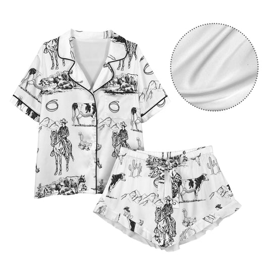 Ranch Life Western Cowgirl Satin Ruffle Pajama Set