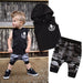 Two-piece toddler boys' sleeveless hooded T-shirt and camo pants outfit by Ancient Energy, featuring casual, comfortable clothing for kids.