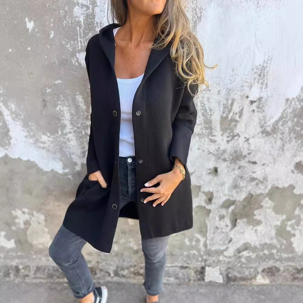 Casual Hooded Single-Breasted Cardigan Fashion Loose Solid Color Jacket Spring And Autumn Women's Clothing - MANDOTOS