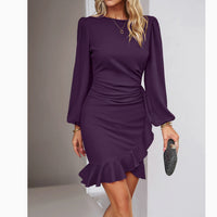 Women's Puff Long Sleeve Dresses Fashion Graceful Solid Color Slim Hip-covering Short Dress Womens Clothing