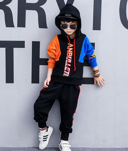 Boys spring suit by Ancient Energy featuring a long-sleeved sports two-piece set in Korean children's clothing style.