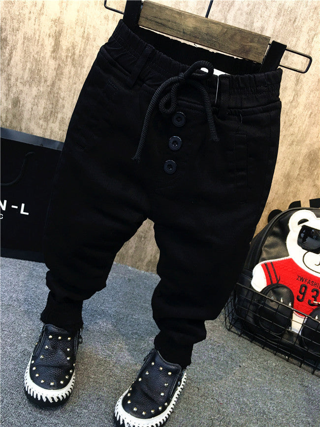 Boy's personality thickening velvet jeans by Ancient Energy, featuring a stylish children's denim design and comfortable fit.