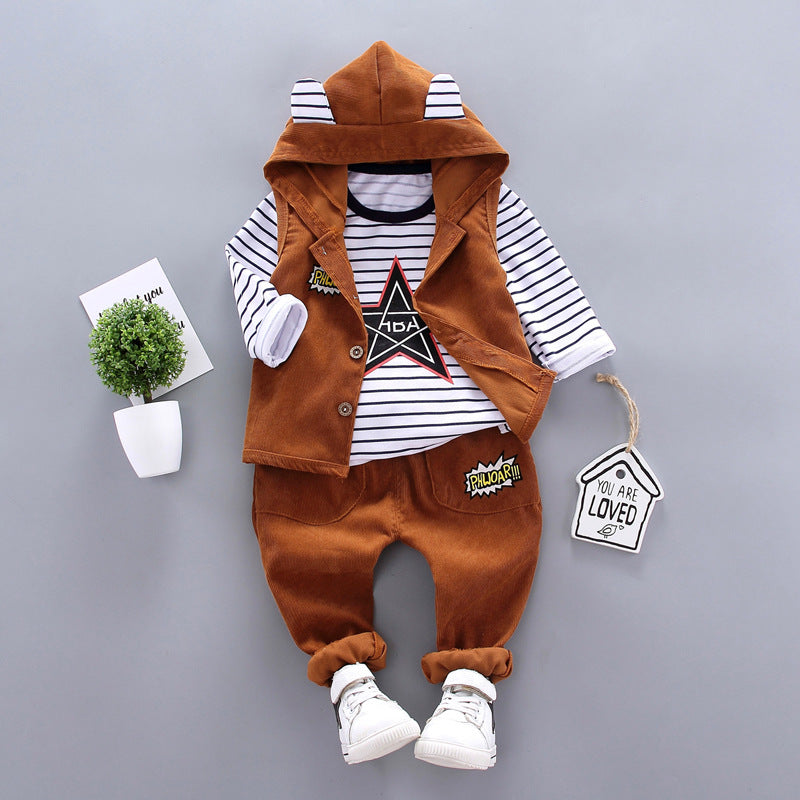 Children's boys' autumn three-piece suit by Ancient Energy, featuring a stylish jacket, shirt, and pants for kids' formal wear.