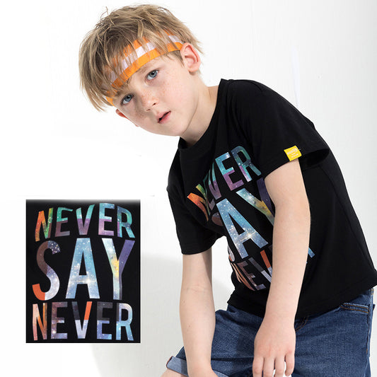 Children's letter print T-shirt by Ancient Energy featuring colorful alphabet letters on soft fabric, perfect for kids' casual wear.