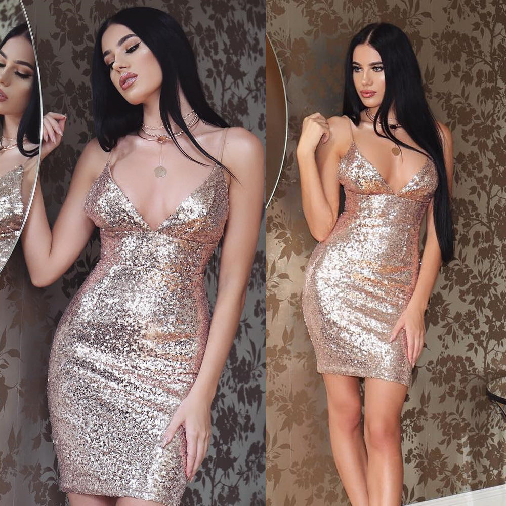 Sparkling Diva Strap Sequin Dress - MANDOTOS0